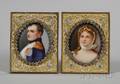 Pair of Jeweled and Enameled Giltbronze Framed Miniature Handpainted Portraits on Porcelain Depicting Napoleon and Josephine