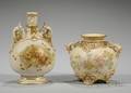 Two Royal Worcester Gilt and Handpainted Floraldecorated Porcelain Vases
