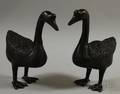 Pair of Asian Patinated Bronze Geese Figures