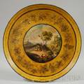 French Circular Giltstenciled and Handpainted Landscapedecorated Tole Tray