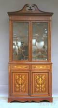 Edwardian Glazed Inlaid Mahogany Stepback Display Cabinet