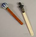 Wedgwood Miniature Black Basalt Busthandled Ivory Page Turner and a Dark Blue Jasper Knobmounted Parasol Handle