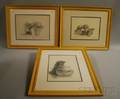 Set of Three Gloria Loring Bassett Pencil Drawings Depicting Puppies and a Kitten