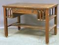 Arts  Crafts Oak Library Table with Bookshelf Ends