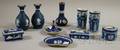 Nine Wedgwood Dark Blue Jasper Dip Items and an Adams Sterling Silvermounted Dark Blue Jasper Dip Bottle Vase