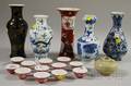 Six Chinese Ceramic Vases and a Set of Twelve Chinese Enameldecorated Porcelain Cups