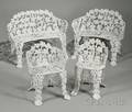 Four Pieces of Whitepainted Cast Iron Grapevine Pattern Garden Furniture