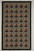 Art Deco Wool Repeating Floral Squares Pattern Hooked Rug