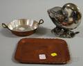 Silverplated Nautilus Shellform Spoon Warmer a Gorham Co Hammered Copper Desk Tray and a Silverlined Copper Warming Dish