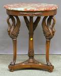 Late Victorian Circular Marbletop Carved Walnut Figural Occasional Table