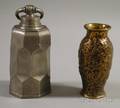 Dutch Pewter Tea Caddy and a Japanese Cast Brass Vase