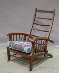 Late Victorian Carved Mahogany Spindlesided Morris Chair with Adjustable Back