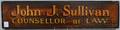 Painted and Gilded Wood John J Sullivan COUNCELLOR at LAW Trade Sign