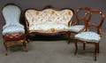 Five Pieces of Victorian Rococo Revival Upholstered Carved Walnut Parlor Furniture
