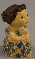 Cobalt Blue Spongedecorated Pottery Figure of a Girl
