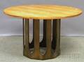 Modern Circular Hardwoodtop Table with Walnutfinish Pedestal Base
