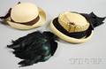 Two Vintage Womens Straw Panama Hats and a Feather Fascinator