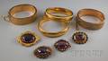 Four Victorian Goldfilled Bangles and Four Amethyst Brooches