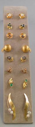 Eight Pairs of Gold Mostly Gemset Earrings
