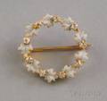 Small 14kt Gold White Enamel and Diamond Circle Brooch