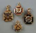 Four Gold Diamond and Gemset Masonic Pendants