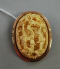 Lowkarat Goldframed Carved Ivory PendantBrooch