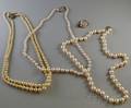 Three Cultured and Faux Pearl Necklaces and a 14kt Gold and Blue Stone Ring