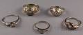 Five Art Deco White Gold and Diamond Rings
