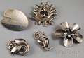 Georg Jensen Sterling Silver Floral Brooch and Four Additional Danish Sterling Silver Brooches