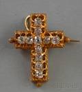 Antique 18kt Gold and Diamond Cross PendantBrooch