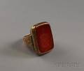 Antique 14kt Gold Silver and Carnelian Intaglio Gentlemans Ring