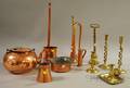 Six Copper and Six Brass Domestic and Decorative Articles
