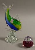 Caithness Maydance Art Glass Paperweight and a Murano Glass Fish Figure