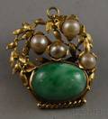 14kt Gold Pearl and Cabochon Jade PendantBrooch