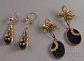 Two Pairs of 14kt Gold and Stone Earpendants