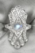 Platinum Moonstone and Diamond Ring