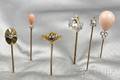 Group of Six Art Nouveau Gold Gemset Stickpins