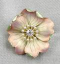 Art Nouveau 14kt Gold Enamel and Diamond Dogwood Brooch Whiteside  Blank