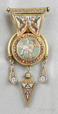 Etruscan Revival 18kt Gold and Micromosaic Reversible Bulla