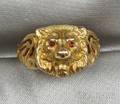Art Nouveau 14kt Gold and Ruby Lions Head Poison Ring