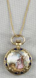 18kt Gold and Enamel Open Face Pocket Watch