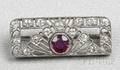 Art Deco 18kt White Gold Ruby and Diamond Brooch
