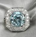 Platinum Blue Zircon and Diamond Ring