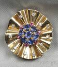14kt Gold Ruby Sapphire and Diamond Brooch
