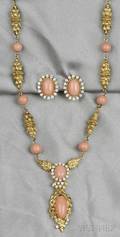 18kt Gold Coral and Diamond Suite