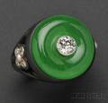 Patinated Steel 14kt White Gold Jadeite Seed Pearl and Diamond Ring Marshs