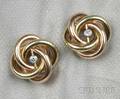 Retro 14kt Bicolor Gold and Diamond Earrings