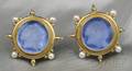 18kt Gold Cultured Pearl and Venetian Glass Intaglio Earclips Elizabeth Locke