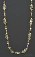Arts  Crafts 18kt Gold Blue Zircon and Split Pearl Necklace Margaret Rogers