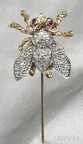 14kt Gold Ruby and Diamond Fly Stickpin
